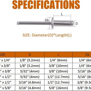 Aluminum Rivets Assortment Kit 180pcs Blind Rivets M3.2 M4 M4.8 For Metal Repair - Product Image 4