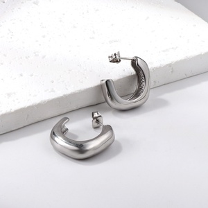 אסון באיכות גבוהה סיטונאי תכשיטי אופנה היפושסנטיות בציפוי זהב 18 קראט נירוסטה נשים עגילי חישוק מרובעים - Product Image 5