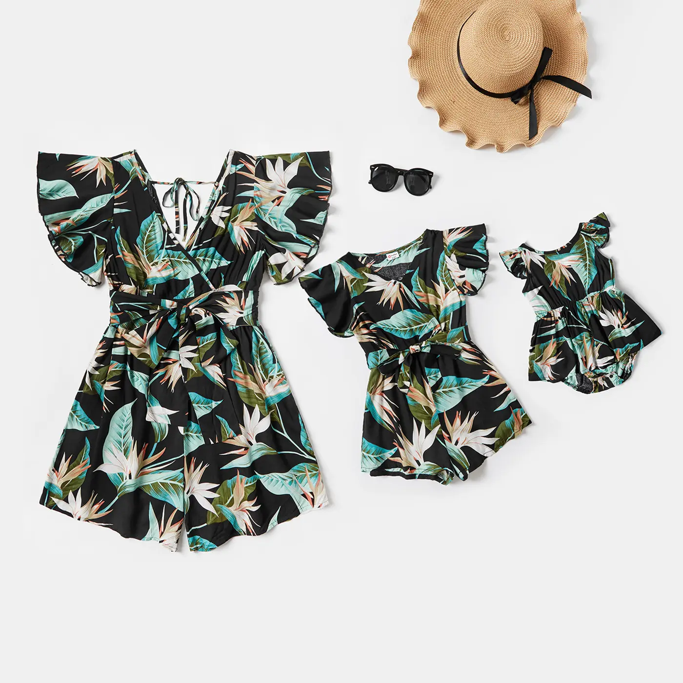 Zomer Dames Moeder Kinderen Meisjes Baby Bloem Ruche Jumpsuits Kleding Voor Familie Bijpassende Outfits Een Stuk Jumpsuit Broek