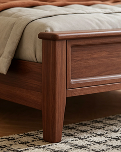 Premium Dark Walnut Solid Wood Bed Frame French Vintage Wavy Headboard Turned <b>Post</b> Stable Bedroom Furniture for Home & Guest Roo - Product Image 4