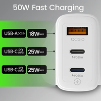 Chargeur mural USB-C 50W PD coloré pour téléphone portable, adaptateur de voyage à charge rapide 50W, couleurs variées, direct usine