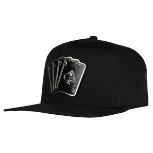 Sombrero de Hip Hop personalizado, sombrero con ala curva, Parche de naipes de Metal, sombrero de deporte al aire libre de 5 paneles, logotipo de parche de Metal de diseño personalizado