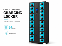 Casier de recharge intelligent à 20 compartiments pour téléphones portables, avec codage automatique, pour centres commerciaux, aéroports, gymnases et bureaux