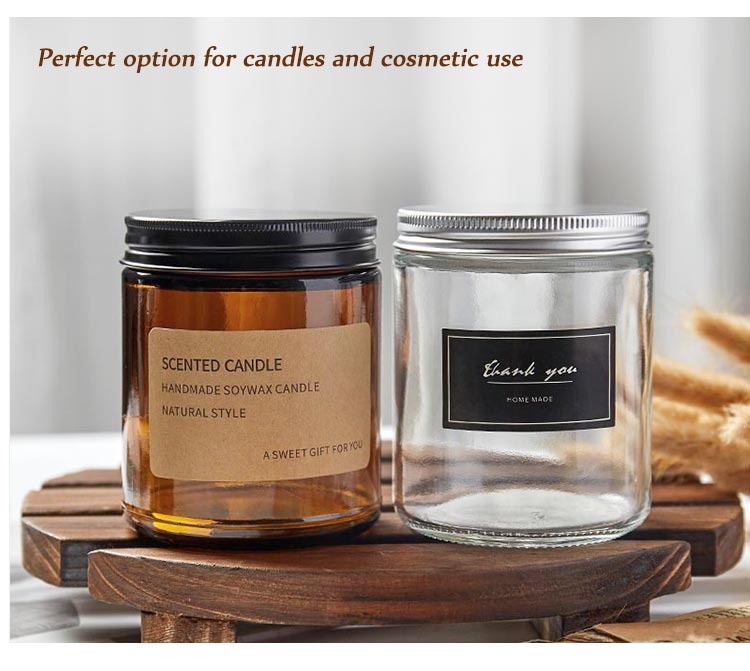 Glass Cosmetic Containers 4oz 8oz 16oz Clear Amber Straight Side Glass Jar with lid
