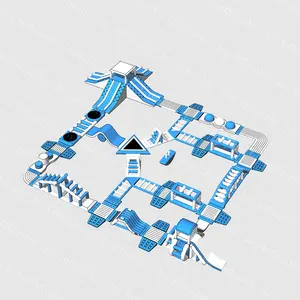 Parque aquático inflável comercial azul, jogo aquático inflável, equipamento de diversões, pista de obstáculos flutuante