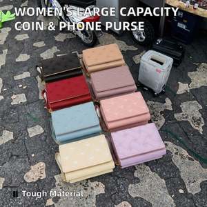 Portefeuille de luxe pour femmes, mini portefeuille intelligent avec pinces à billets rouges, longue fermeture portable, décoration en pompon, doublure en polyester - Product Image 2