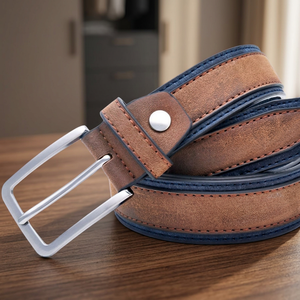 Ceinture décontractée pour homme en cuir de vache véritable, style vintage, écologique, avec logo personnalisé imprimé, motif floral, boucle en acier inoxydable - Product Image 1