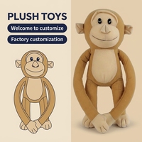 Venta al por mayor de fábrica: Juguete de peluche de mono de la selva, lindo juguete de anime suave, mono de brazos largos, animal de peluche para niños.