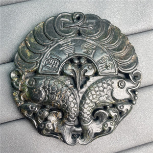 Liontin Ukiran Tangan, Batu Kebahagiaan Ganda Bentuk Naga Giok untuk Membuat Kalung - Product Image 2