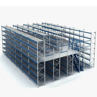 Système de mezzanine à rayonnages à palettes intégrés, plateforme de rayonnage de stockage robuste avec escaliers et passerelle