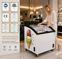 Congélateur à glaces commercial avec dessus en verre incurvé, congélateur vitrine à économie d'énergie pour les chaînes de supermarchés