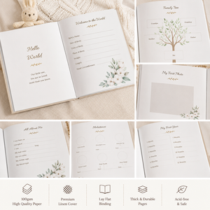 <span class=keywords><strong>Livre</strong></span> de souvenirs pour bébé en lin personnalisé, album photo pour les étapes importantes du nouveau-né avec boîte cadeau assortie, journal souvenir - Product Image 3
