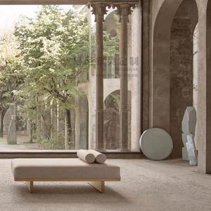 Taburete de sofá moderno minimalista de madera maciza con tela de lana de cordero para sala de estar, dormitorio, hogar, otomana de diseño suave. - Product Image 3