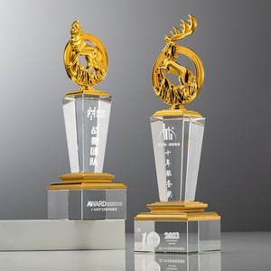 Custom Made <b>Crystal</b> Trophy With Metal <b>Top</b> Laser Engraved For Business Awards And Annual Meetings - Product Image 1