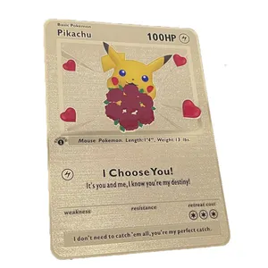 Free samples+design Custom Stainless Steel Metal Gold Game Cards Pikachu I Choose You Charizard Card 1st edition