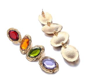 Boucles <span class=keywords><strong>d</strong></span>'oreilles longues dorées en strass pour femmes, bijoux multi-pierres précieuses, nouvelle collection - Product Image 2