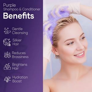 Shampooing et revitalisant violet sans sulfate, neutralise les tons cuivrés, revitalise les tons glacés pour cheveux cendrés/argentés/blonds, OEM ODM - Product Image 3