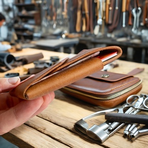 For Customized Men's Genuine Leather <b>RFID</b> Blocking Open Closure Slim Travel <b>Wallet</b> & Card Holder - Product Image 3