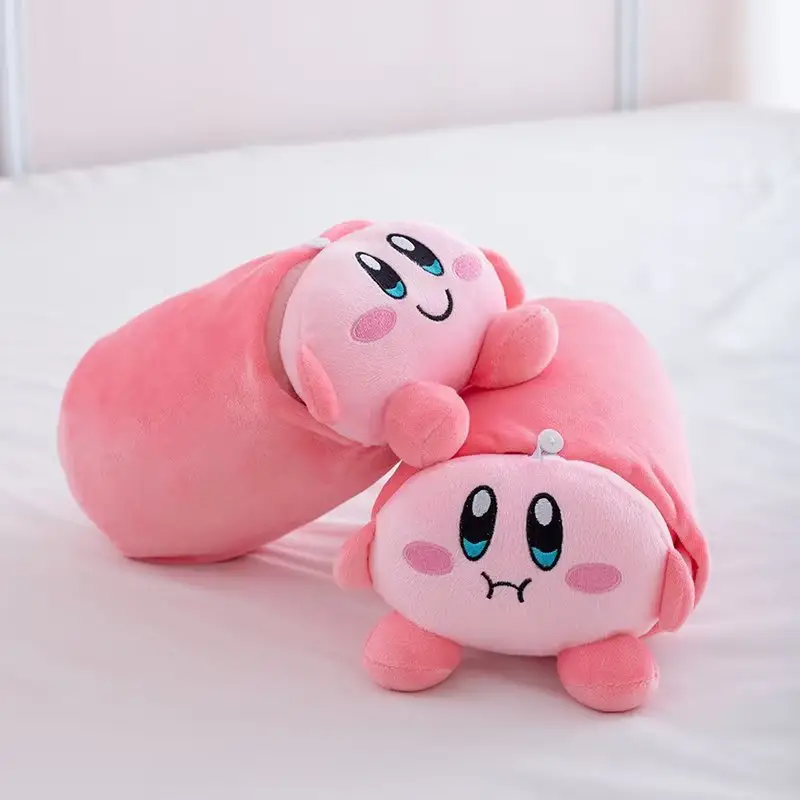 Ruunjoy Cartoon throw pillow action figure nap blanket sofa thickened Portable travel blanket Start Kirby single cover blanket