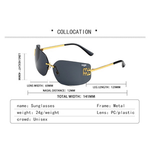 Lunettes de soleil carrées sans monture haut de gamme de marque de luxe pour unisexe, monture métallique rétro, UV400, légères et colorées - Product Image 4