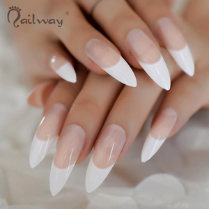 Thêm Dài Pháp Móng Tay Giả Tự Nhiên Nude Trắng Báo Chí Trên Stiletto Móng Tay Full Bìa Nhân Tạo Wedding Party Làm Móng Tay Móng Tay Mẹo - Product Image 4