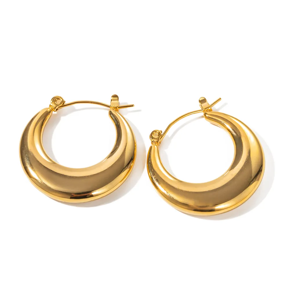 Waterproof Stainless Steel 18K Gold Plated Jewelry U Shaped Hoop Chunky Earrings for Women