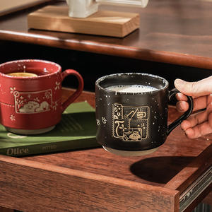 Mug en céramique motif chat mignon, design dessin animé, compatible micro-ondes, rouge et noir, pour café, thé, petit-déjeuner, porridge, pour couple - Product Image 4