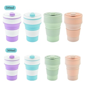 Vente en gros de gobelets en silicone 350 ml, bouteille d'eau portable, gobelet à café réutilisable en silicone avec couvercle, gobelet pliable en silicone - Product Image 1