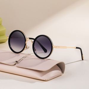 Lunettes de soleil rondes en métal pour hommes et femmes, monture fine en alliage, verres dégradés UV400, personnalisables avec logo, collection mode 2025 - Product Image 4