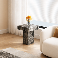 Ensemble de table basse et table d'appoint contemporains en placage de marbre noir pour salon
