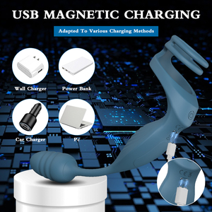 Groothandel Hulamy merk afstandsbediening vibrerende mannelijke cockring anale plug siliconen+ABS materiaal IPX7 waterdicht vertraging - Product Image 6