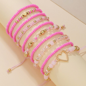 Pink Western Cowboy Style <b>Beaded</b> <b>Bracelet</b> With Letter Charms Stackable Design For Women Jewelry Gift - Product Image 3
