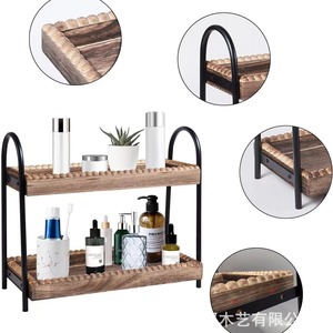 Wooden And Wrought Iron Double Layer Storage <b>Rack</b> Industrial Style Multi Functional For Bathroom <b>Kitchen</b> Countertop - Product Image 1