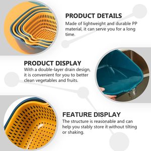 Set of 6pp Double Layer <b>Plastic</b> <b>Colander</b> Rice Bowl Drainer Strainer Basket - Product Image 2