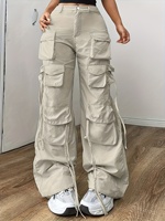 Jean cargo gris clair à jambes larges pour femme, coupe ample, plusieurs poches, pantalon décontracté, streetwear