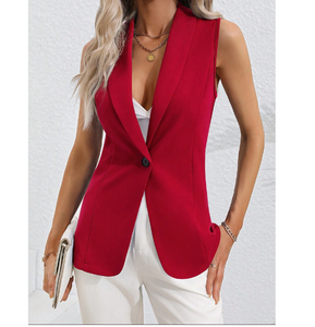 Elegante rojo Vintage chaleco mujer de un solo pecho Formal de negocios Chaleco de moda - Product Image 1