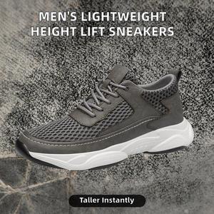 Baskets sportives unies pour hommes, printemps-été, respirantes, légères, en cuir véritable, avec semelles rehaussantes réglables de 6 cm - Product Image 4