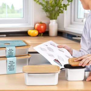 Stainless Steel Rectangular Bento Box Bamboo Lid 1600ml 2900ml Food Storage <b>Container</b> Refrigeration Use - Product Image 1