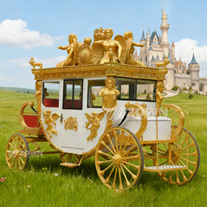 Calèche royale vintage à chevaux avec fenêtre transparente, idéale pour cérémonies de mariage et spectacles de carnaval urbain - Product Image 5