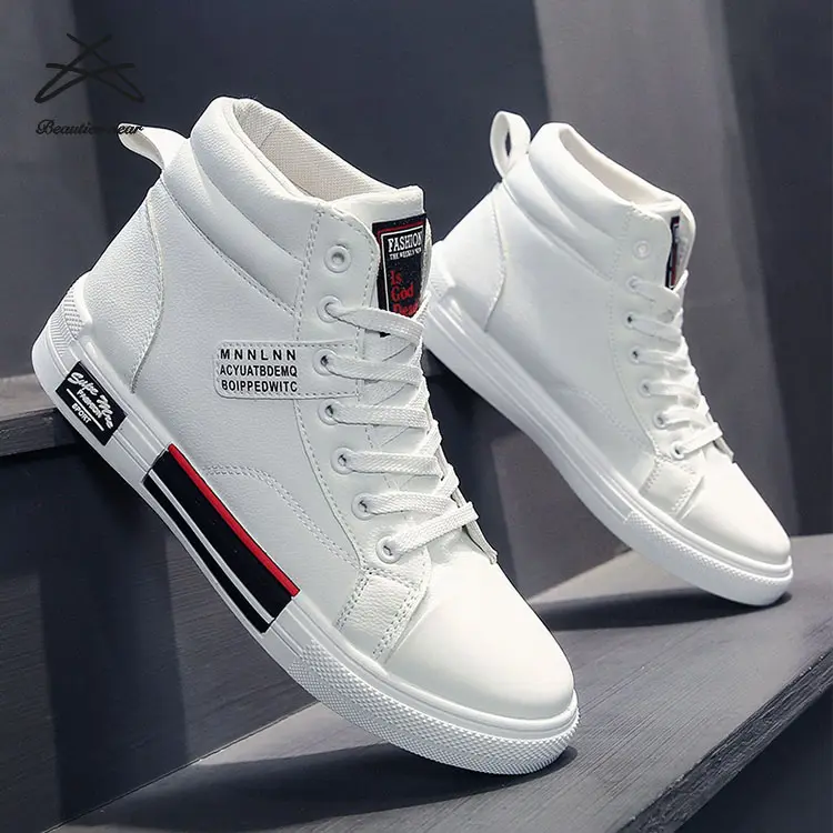 Mens Lente Hoge Top Fashion Mannen Sneakers Pu Lederen Walking Trainers Lace Up Running Casual Running Basketbal Sport Schoenen