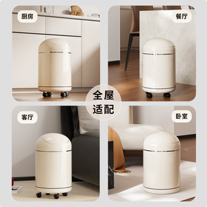 High End Household Trash Can With Lid And Wheels Cylindrical Indoor Use For Living Room Kitchen Bathroom <b>Bedroom</b> - Product Image 2