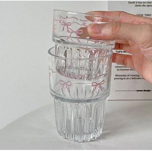 Mug à café en verre rose isolé avec nœud, motif dessin animé, grande capacité 260ml/380ml, compatible lave-vaisselle, pour la maison et le bureau - Offre Spéciale - Product Image 4