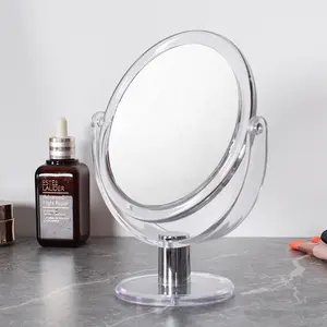 Dubbelzijdig acryl clear tafelblad make-up spiegel met 5x vergroting