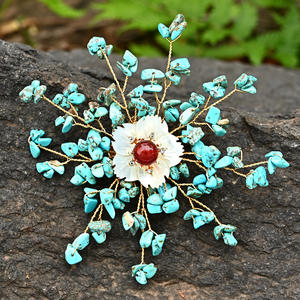 Broche de Flores para Novia, Cristal Azul <span class=keywords><strong>Turquesa</strong></span>, para Bodas y Fiestas, con Estambres de Ágata Roja, Venta al por Mayor de Hongzhuo - Product Image 4