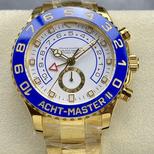 นาฬิกากันน้ำคุณภาพสูงสุดหรูหรา ขนาด 44 มม. โรงงาน KF รุ่น 116688 ตัวเรือนเหล็ก 904L กลไก 7750 สีทอง หน้าปัดเซรามิกสีน้ำเงิน นาฬิกาเรือยอชท์ - Product Image 1