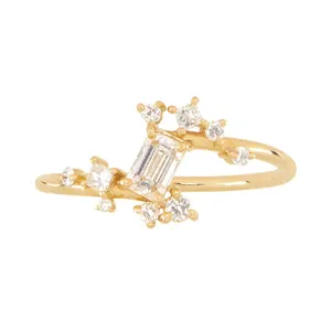 Gemnel Sterling Silber Luxus Prinzessin geschnitten weißen Diamant Baguette cz winzigen Band Ring