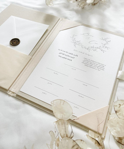 Certificat de Nikah islamique personnalisé, feuille d'or, lin crème, folio de mariage, invitations de mariage, papier de coton avec satin - Product Image 1