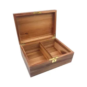 Large Wood Storage Box with Hinged Lid and Locking Key Premium Acacia Keepsake Chest Box Memory Gift Wooden Stash Boxes