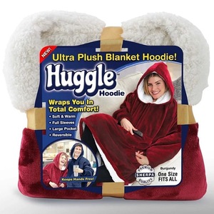 Thick Fleece Hooded <b>TV</b> <b>Blanket</b> Burgundy Adult Home Use Warm Comfortable Wearable <b>Blanket</b> With Pocket For Couch Relaxation - Product Image 4