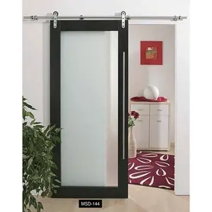 באיכות גבוהה שחור דפוס עץ קרש דלת עיצוב אמבטיה זכוכית אסם דלת